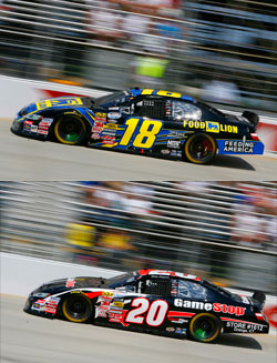 18 Kyle Busch, 20 Joey Logano