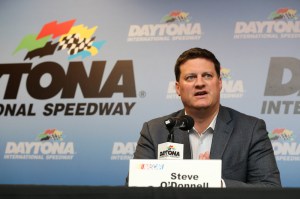 DAYTONA BEACH, FL - FEBRUARY 20:  Executive Vice President & Chief Racing Development Officer Steve O¬íDonnell announces the indefinite suspension of Kurt Busch, driver of the #41 Haas Automation Chevrolet, at Daytona International Speedway on February 20, 2015 in Daytona Beach, Florida. A Delaware judge issued a no-contact order against Busch after an alleged incident of domestic violence between Busch and his ex-girlfriend Patricia Driscoll in his motorhome at Dover International Speedway in September 2014.  (Photo by Patrick Smith/Getty Images)