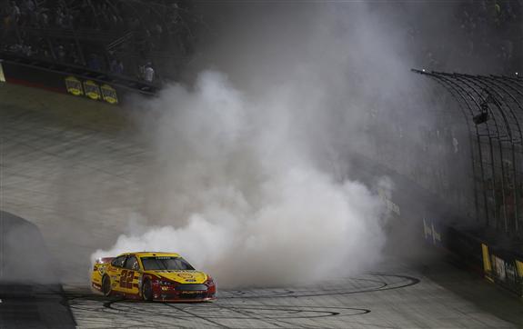 during the NASCAR Sprint Cup Series IRWIN Tools Night Race at Bristol Motor Speedway on August 22, 2015 in Bristol, Tennessee.